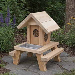 Squirrel Picnic-Table Feeder With a Washable Tray