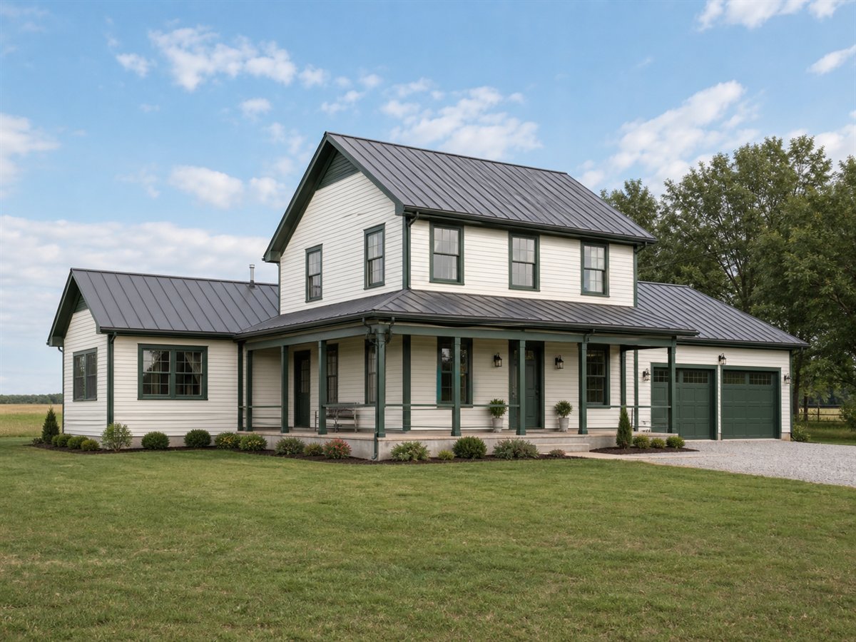 Meadow Lane Farmhouse 1885, a conceptual 1885-square-foot classic American farmhouse with a $333,750 construction target