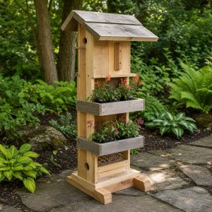 Hummingbird Perch Station With Nectar-Plant Shelves