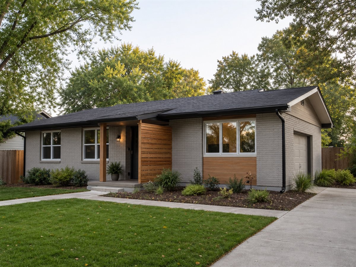Cedarline Small Ranch 1012, a conceptual 1012-square-foot mid-century-inspired small ranch with a $163,625 construction target