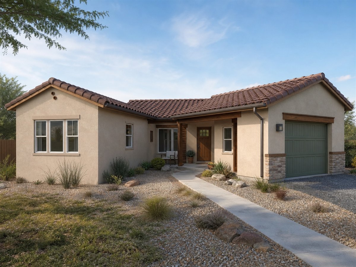 Mesa Court Casita 1014, a conceptual 1014-square-foot courtyard-entry casita with a $165,625 construction target