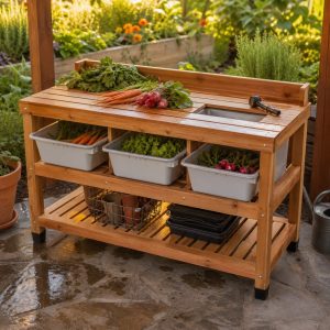 Outdoor Harvest Sorting Table With Removable Baskets