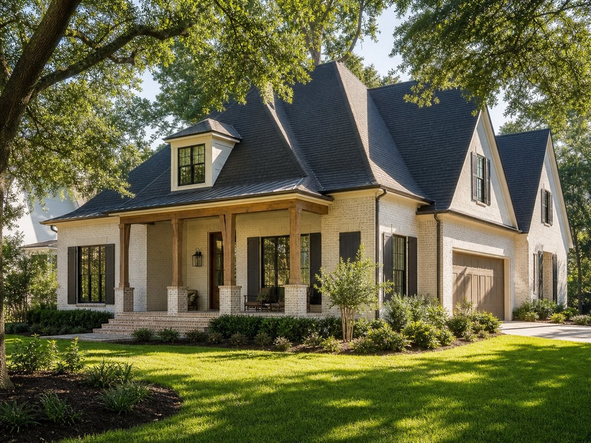 Bayou Oaks House 2887, a conceptual 2887-square-foot Acadian-inspired custom home with a $606,250 construction target