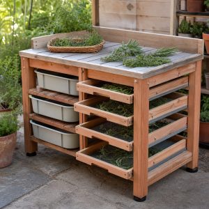 Herb-Drying Cabinet With Screened Wooden Drawers