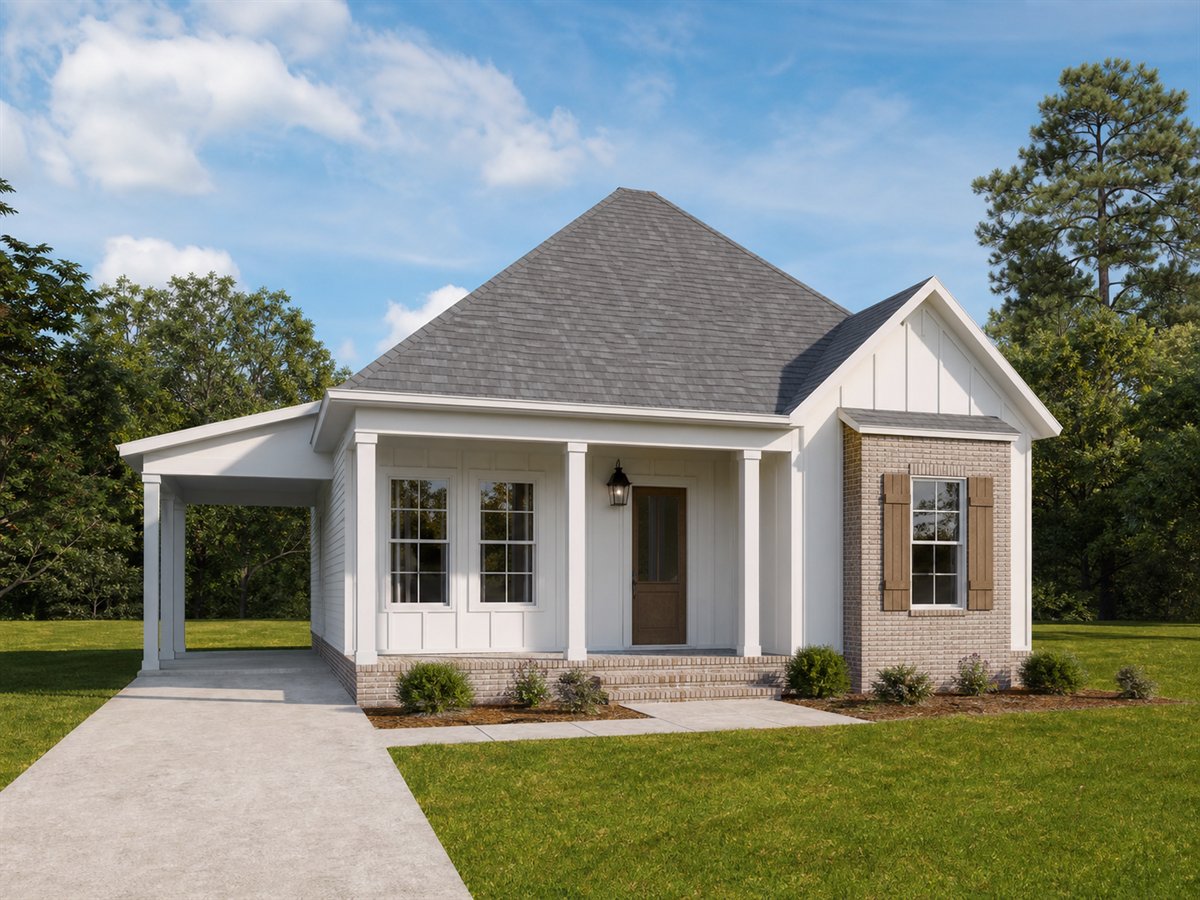 Bayou Field Cottage 1019, a conceptual 1019-square-foot small Acadian cottage with a $169,625 construction target