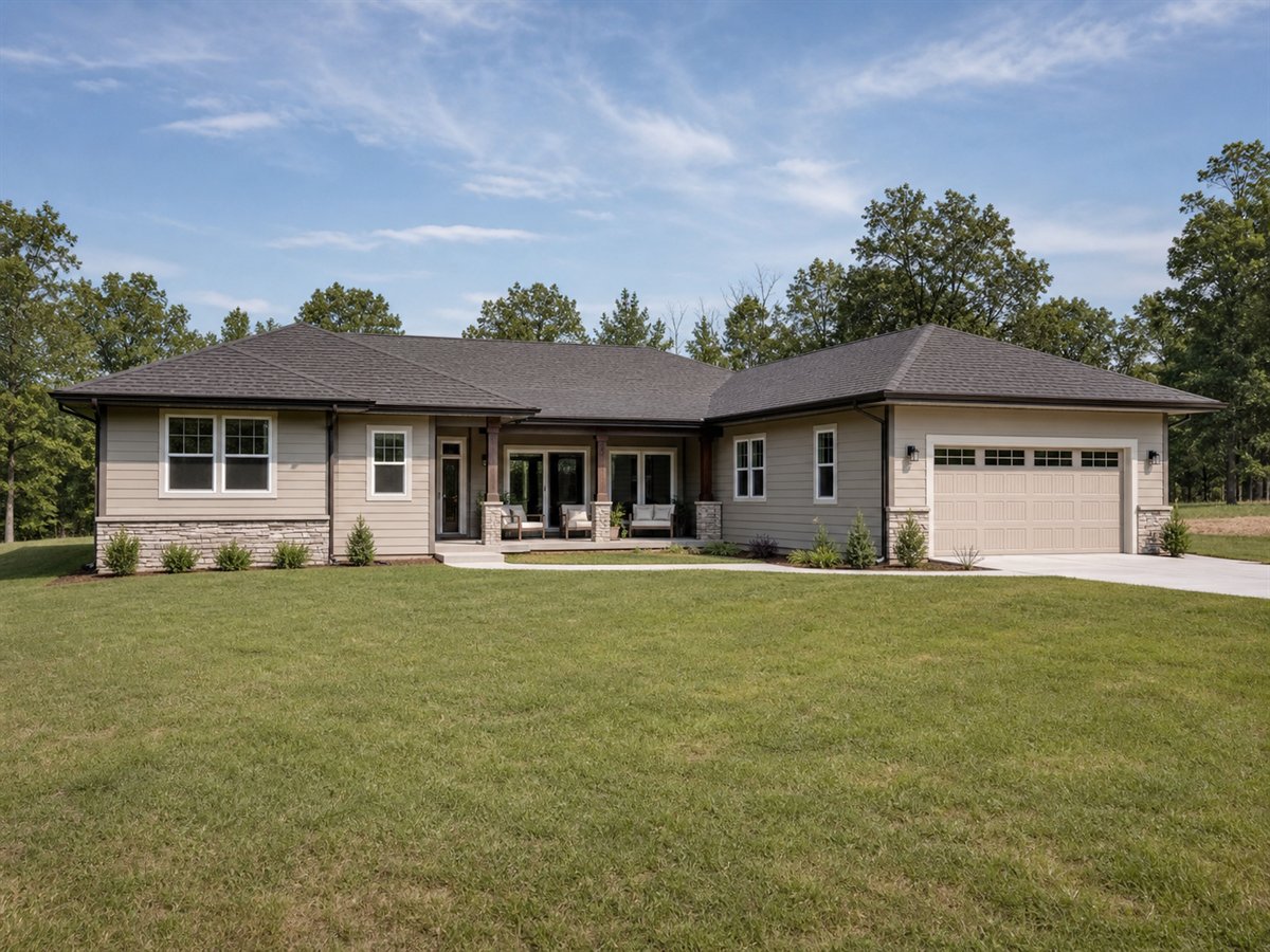 Two Oaks Family House 1995, a conceptual 1995-square-foot dual-wing multigenerational family home with a $361,250 construction target