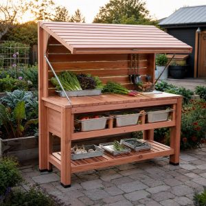 Garden Produce Stand With a Fold-Down Awning