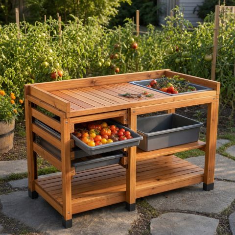 Tomato Harvest Cart With Stackable Tray Rails
