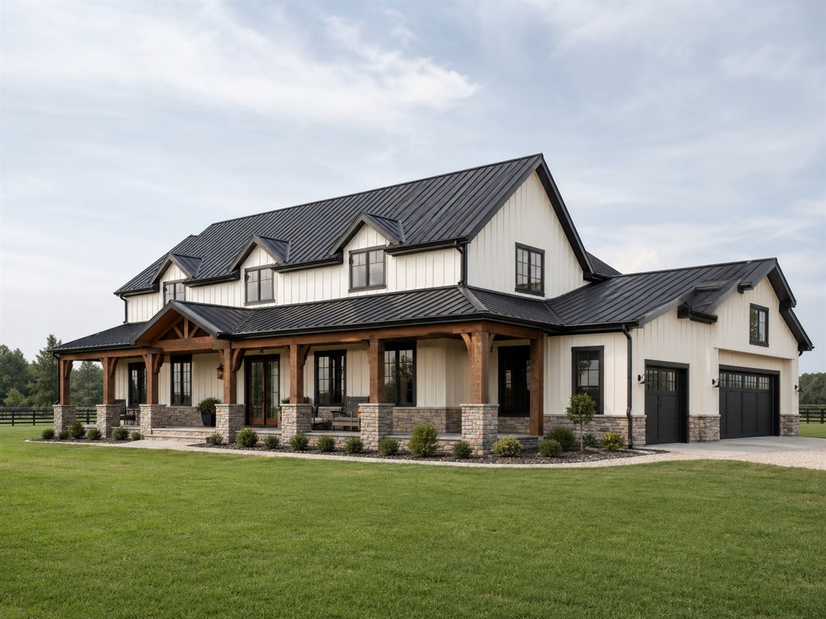 Bridlewood Farmhouse 2927, a conceptual 2927-square-foot equestrian-inspired modern farmhouse with a $618,750 construction target
