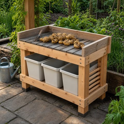 Potato Sorting Bench With Three Collection Bins