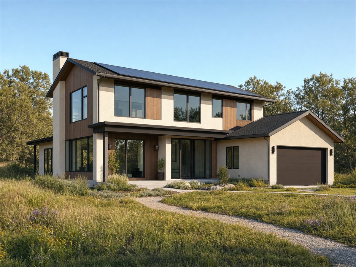 Sunward House 2943, a conceptual 2943-square-foot passive-solar modern luxury home with a $623,750 construction target