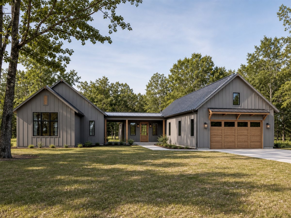 Breezeway House 2065, a conceptual 2065-square-foot modern dogtrot-inspired family home with a $378,750 construction target