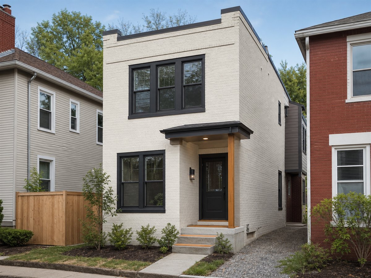 Row Garden House 1059, a conceptual 1059-square-foot rowhouse-inspired detached small home with a $177,625 construction target