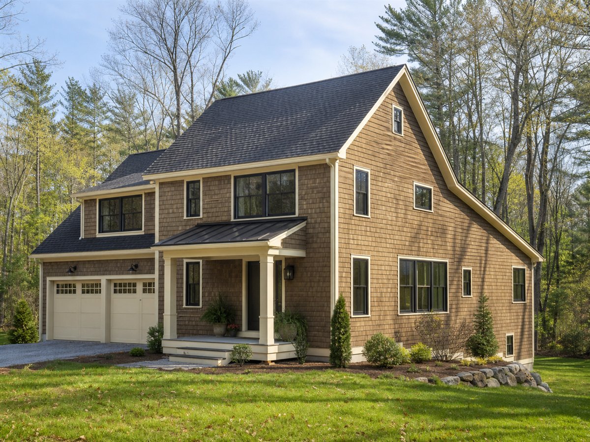 Cedar Saltbox 2105, a conceptual 2105-square-foot New England saltbox-inspired family home with a $388,750 construction target