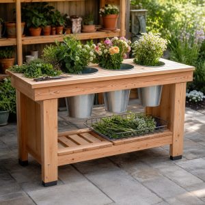 Cedar Bouquet-Making Station With Bucket Openings