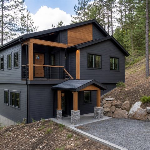 $181,625 Comfortable Small Hillside Cabin: 1,094-Sq.-Ft. Two-Bedroom Plan