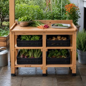 Garden Scale Stand With Produce-Crate Storage