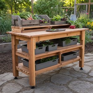 Farm-Stand Display Table With Tiered Crate Supports