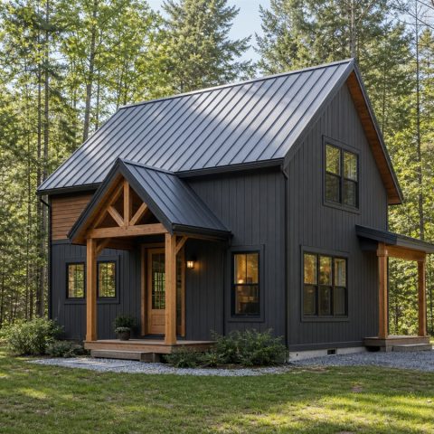 $184,625 Comfortable Modern Woodland Cabin: 1,098-Sq.-Ft. Two-Bedroom Plan