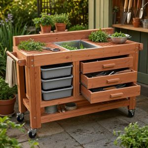 Rolling Herb-Harvest Station With Tool Drawers