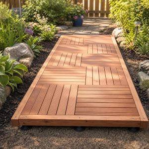 Modular Cedar Garden Path Tiles With Anti-Slip Grooves