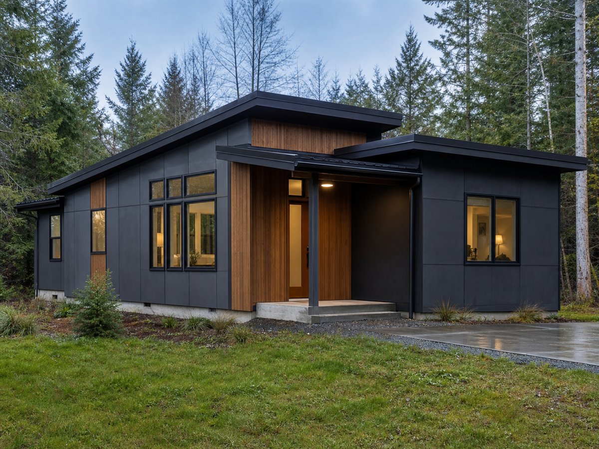 Rainwood Cottage 1131, a conceptual 1131-square-foot Pacific Northwest contemporary cottage with a $186,625 construction target