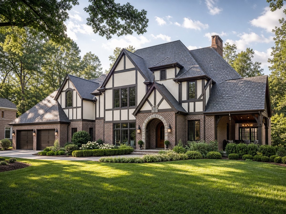 Ashbourne Manor 3039, a conceptual 3039-square-foot Tudor-revival custom home with a $653,750 construction target