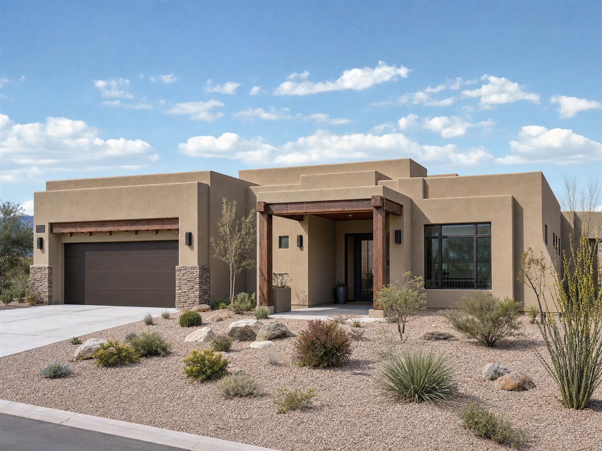 Adobe Mesa 2185, a conceptual 2185-square-foot Pueblo-modern family home with a $408,750 construction target