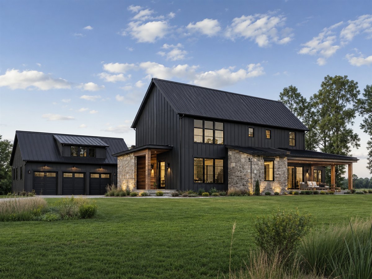 Blackwood Barn House 3071, a conceptual 3071-square-foot modern barn custom home with a $663,750 construction target