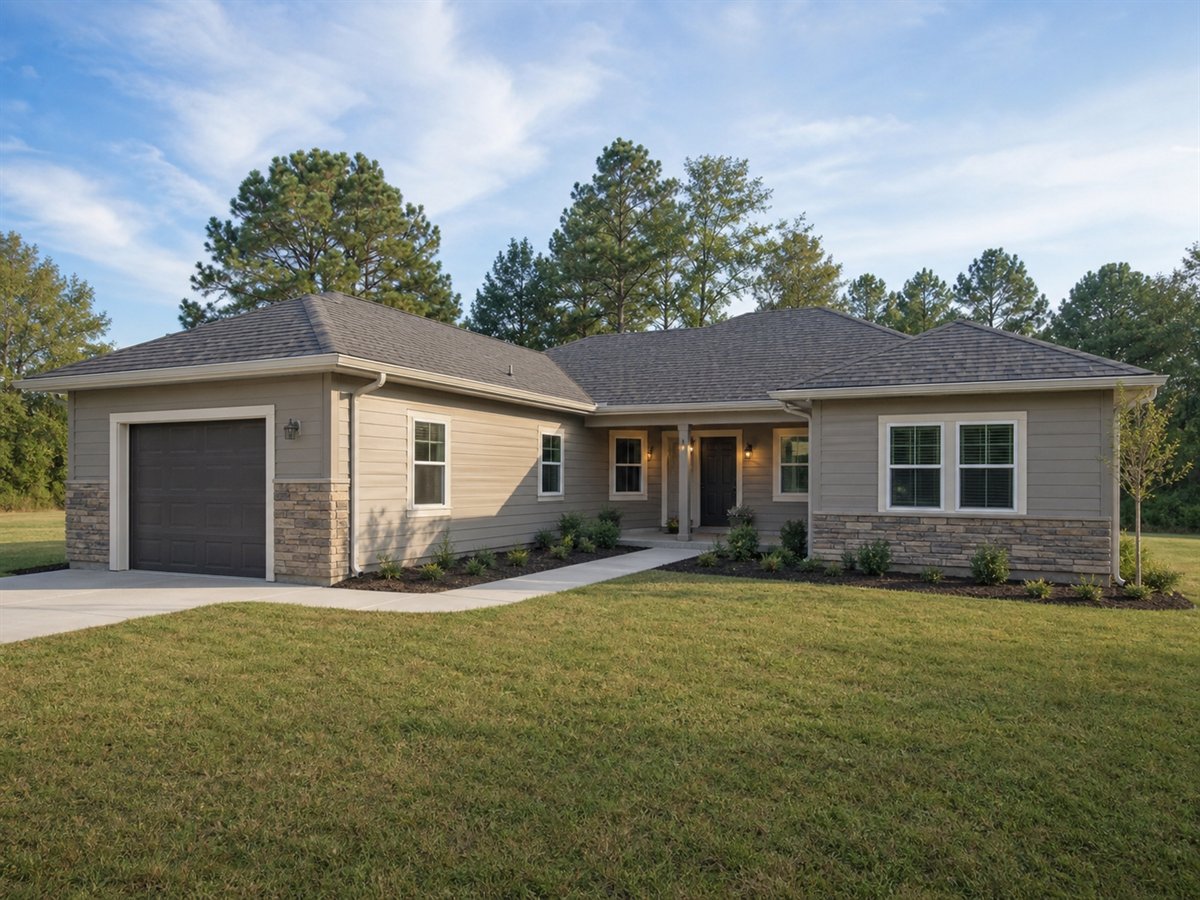 Maple Court Small Ranch 1137, a conceptual 1137-square-foot courtyard-entry small ranch with a $191,625 construction target