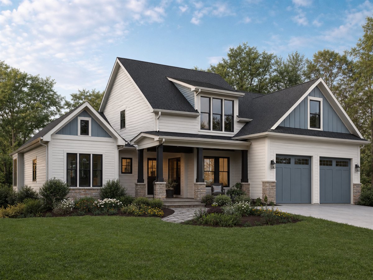 Gable Cluster Cottage 2235, a conceptual 2235-square-foot clustered-gable family cottage with a $421,250 construction target
