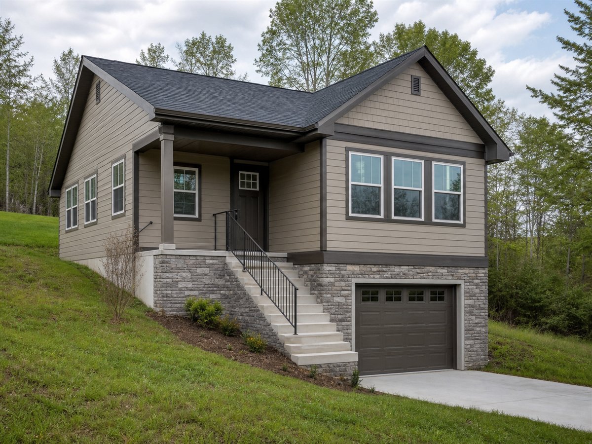 Slope Garage Cottage 1172, a conceptual 1172-square-foot garage-under small home with a $195,625 construction target
