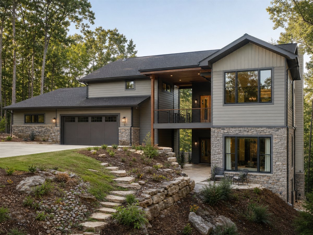 Canyon Walkout 2255, a conceptual 2255-square-foot walkout-hillside family home with a $426,250 construction target