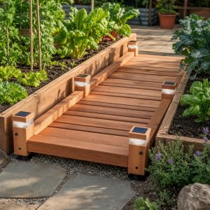 Cedar Pathway Edging With Integrated Solar-Light Blocks