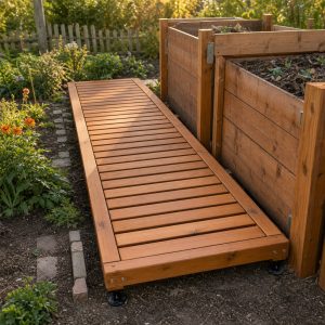 Raised Compost-Bin Walkway With Washable Slats