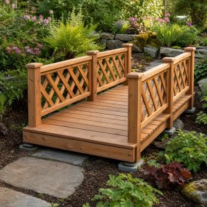 Low Garden Bridge With a Decorative Lattice Rail