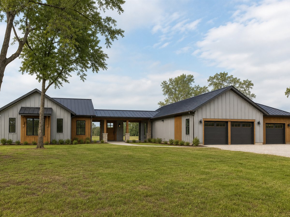 Breezeway House 2315, a conceptual 2315-square-foot modern dogtrot-inspired family home with a $441,250 construction target