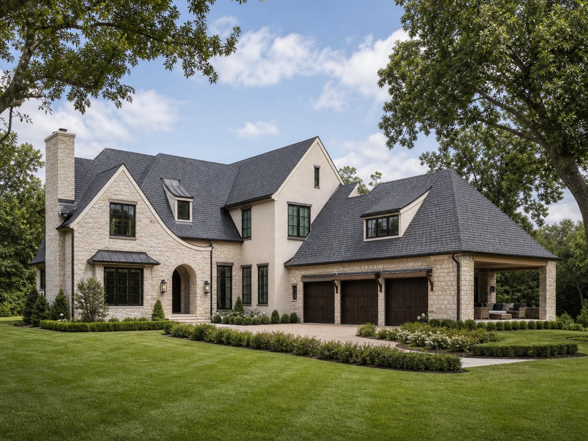 Cotswold House 3159, a conceptual 3159-square-foot English-country custom home with a $691,250 construction target