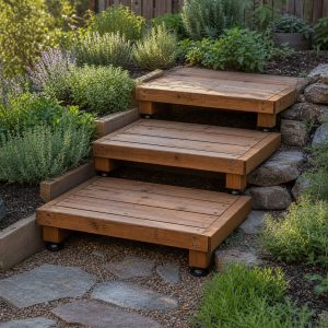 Terraced Pathway Platforms for a Sloping Herb Garden