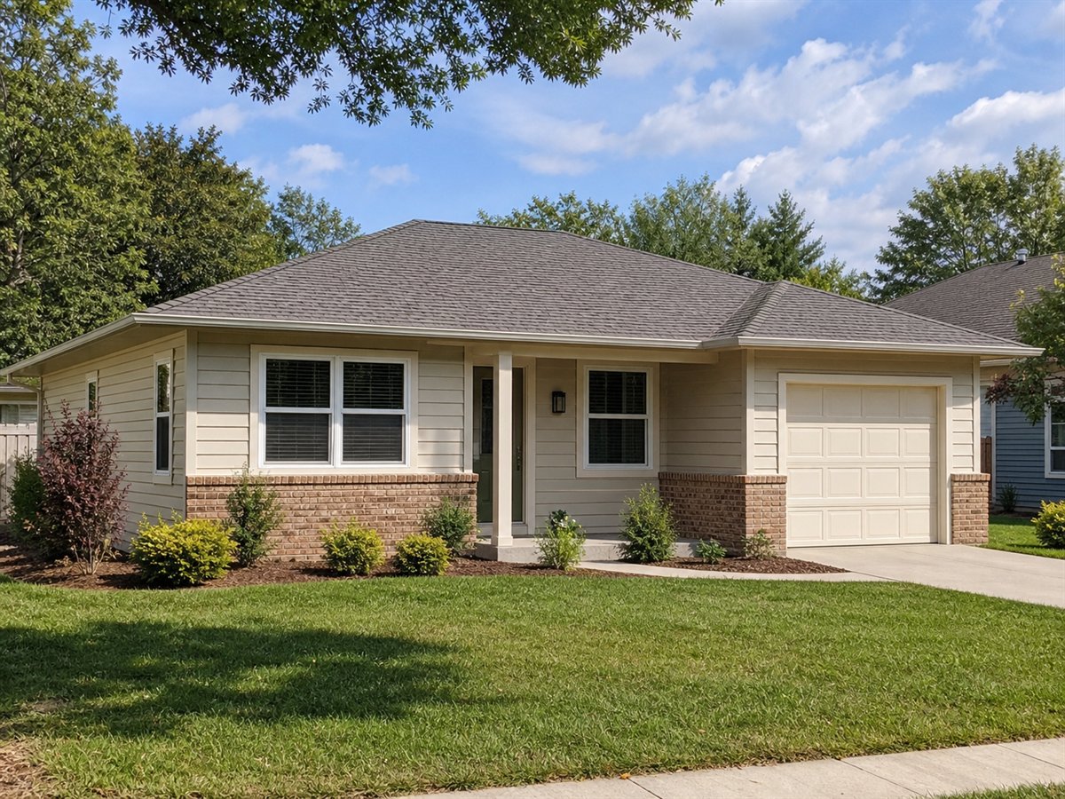 Maple Run 1213, a conceptual 1213-square-foot compact ranch cottage with a $204,625 construction target