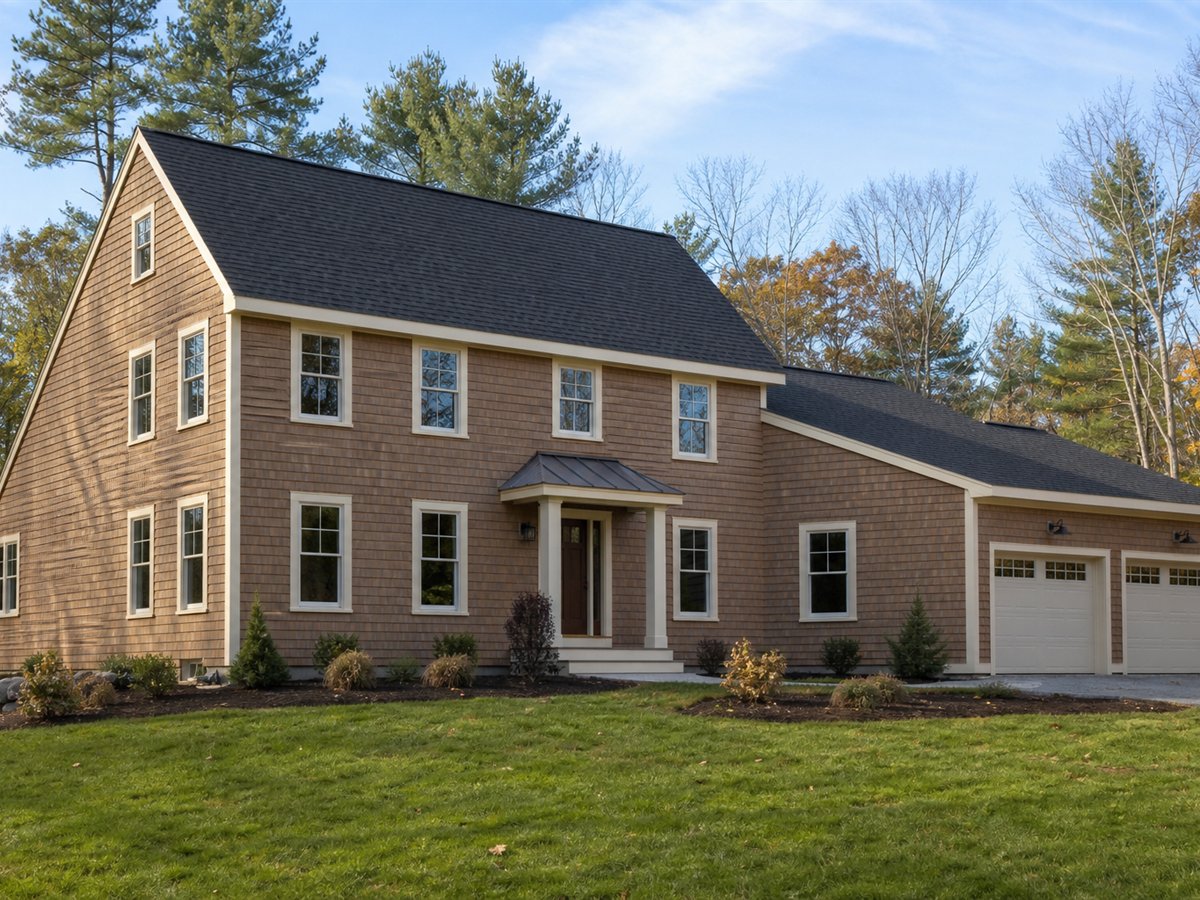 Cedar Saltbox 2355, a conceptual 2355-square-foot New England saltbox-inspired family home with a $451,250 construction target