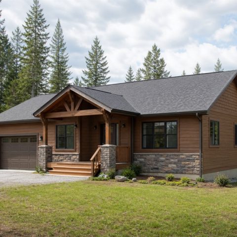 $206,625 Expanded Cabin-Inspired Bungalow: 1,216-Sq.-Ft. Three-Bedroom Plan