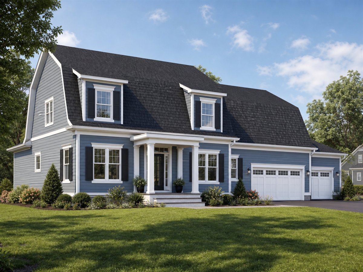Hudson Gambrel 2365, a conceptual 2365-square-foot Dutch Colonial family home with a $453,750 construction target