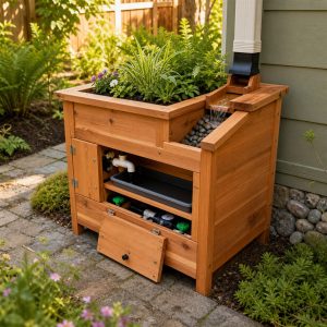 Cedar Downspout Planter With a Bypass Channel