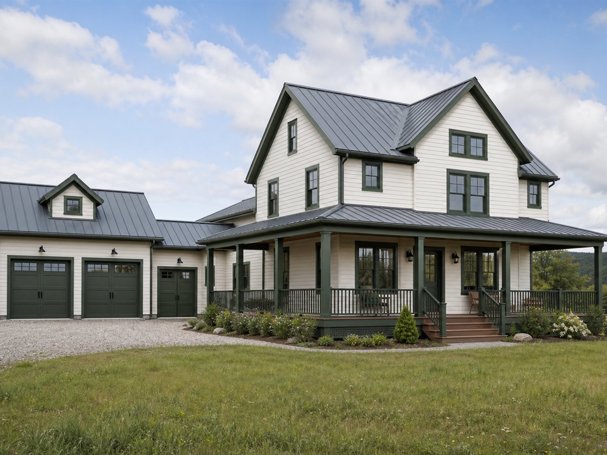 Meadow Lane Farmhouse 2385, a conceptual 2385-square-foot classic American farmhouse with a $458,750 construction target