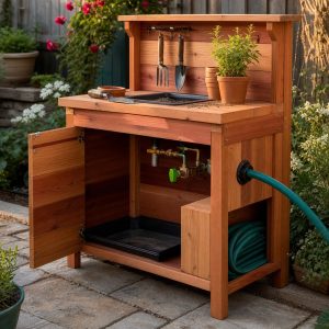 Potting-Bench Watering Station With a Hose Pass-Through