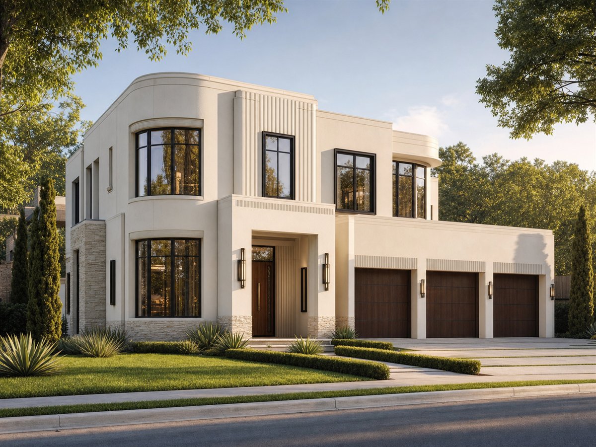 Deco Terrace 3247, a conceptual 3247-square-foot Art-Deco-inspired modern custom home with a $718,750 construction target