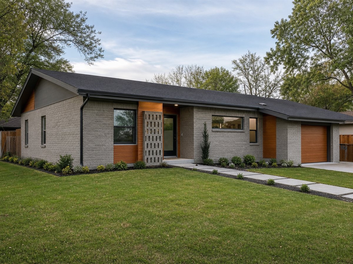Cedarline Small Ranch 1254, a conceptual 1254-square-foot mid-century-inspired small ranch with a $213,625 construction target