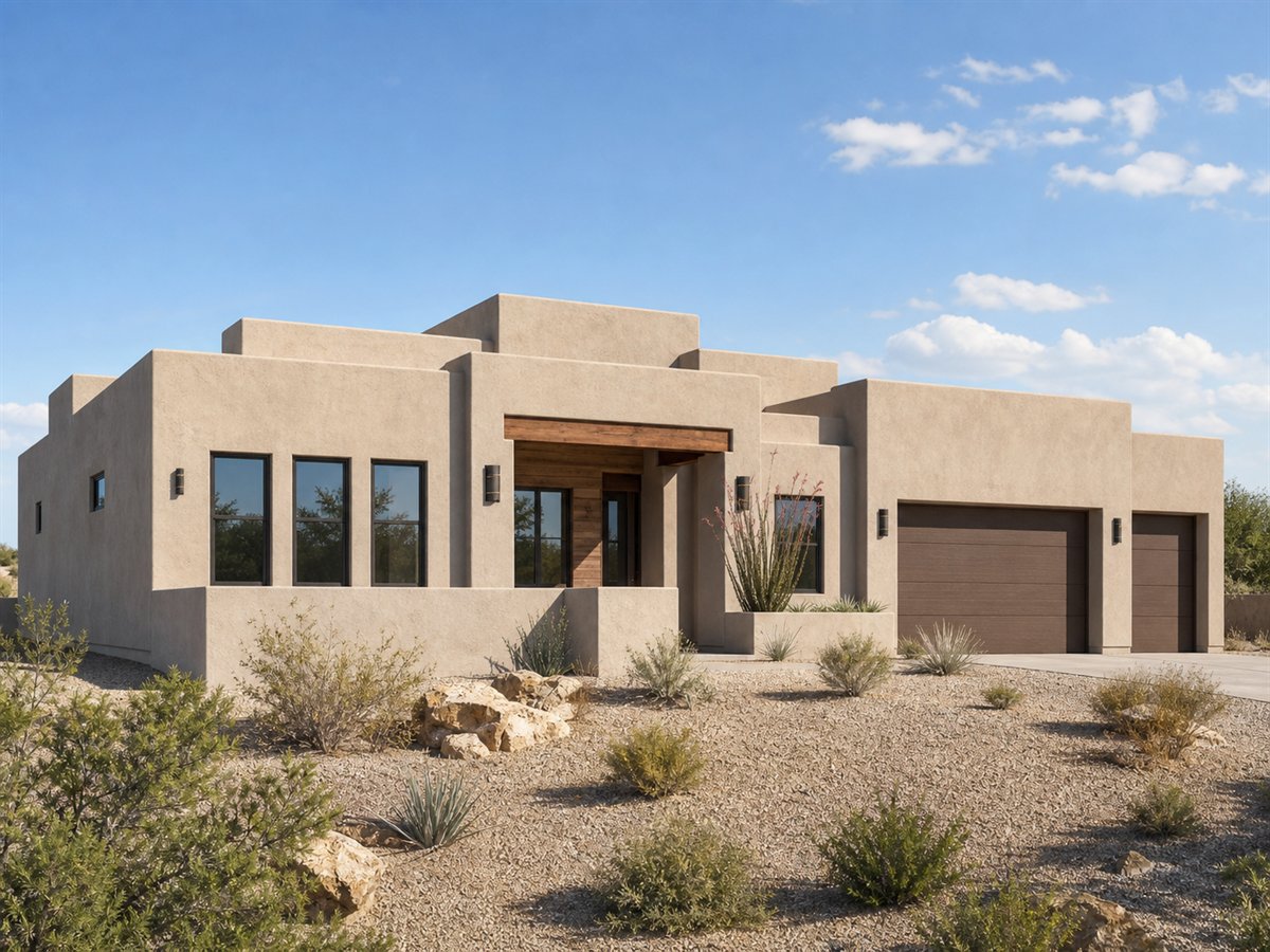 Adobe Mesa 2435, a conceptual 2435-square-foot Pueblo-modern family home with a $471,250 construction target