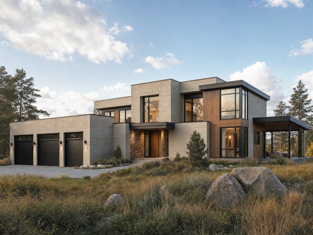 Hearth Concrete House 3255, a conceptual 3255-square-foot soft-Brutalist luxury home with a $721,250 construction target